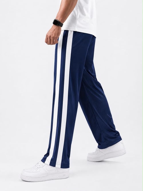 Men’s Jersey Trousers – Soft & Comfortable Track Pants with Side Pockets, Double Side Stripes & Elastic Waistband for Daily Wear